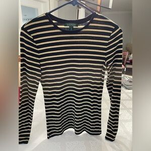Ralph Lauren black with gold stripes women’s top long sleeves.